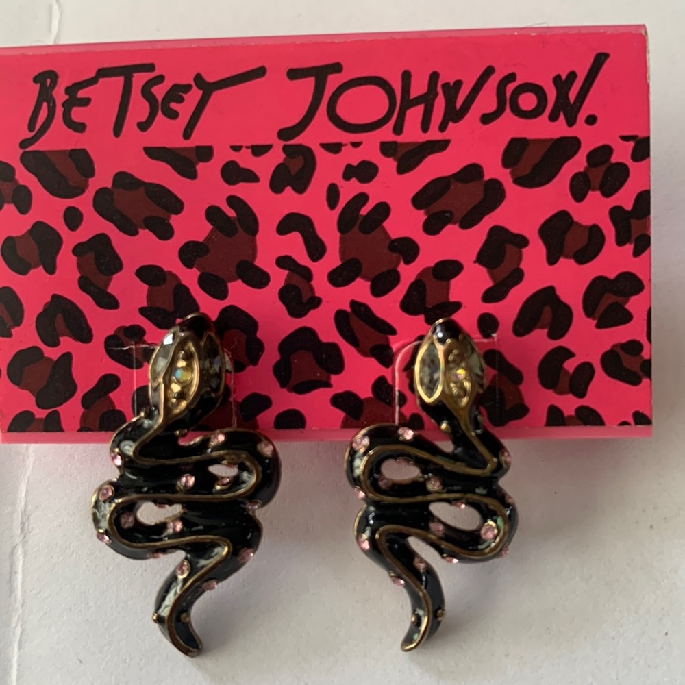Betsy Johnson antiqued gold tone snake costume pierced earrings